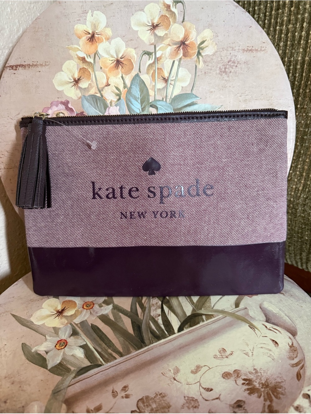 Kate Spade Ash Street Logo Large Tassel Pouch Deep Plum $69 Retail Clutch Bag
